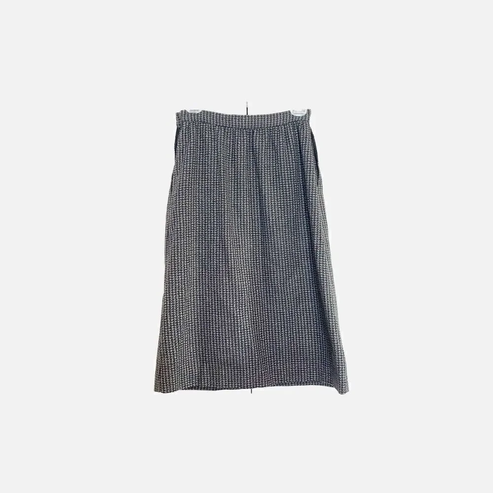 Vintage Sag Harbor Grey Houndstooth Plaid Wool Midi Pencil Skirt Women’s Size 0
